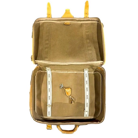 GUCCI GG Leather Coated Canvas Carry-On Travel Bag Sherry Line Stripes Suitcase - Picture 14 of 16